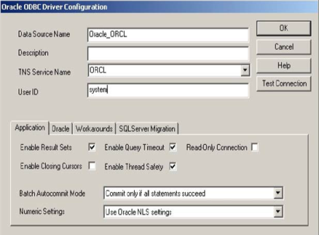 Oracle ODBC Driver Configuration dialog